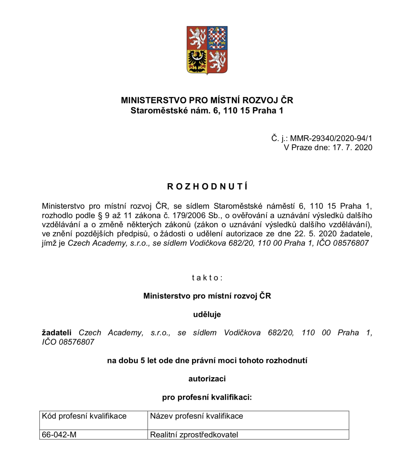 Rozhodnutí o udělení autorizace MMR