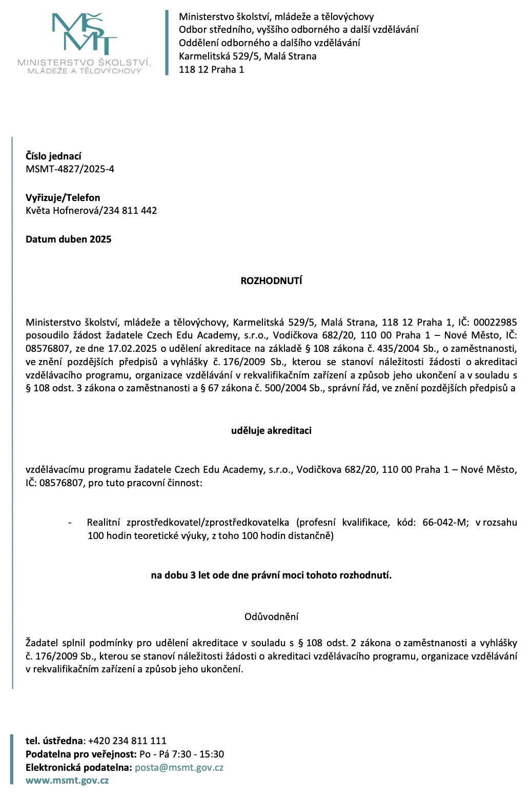 Realitní zprostředkovatel rekvalifikace - akreditace